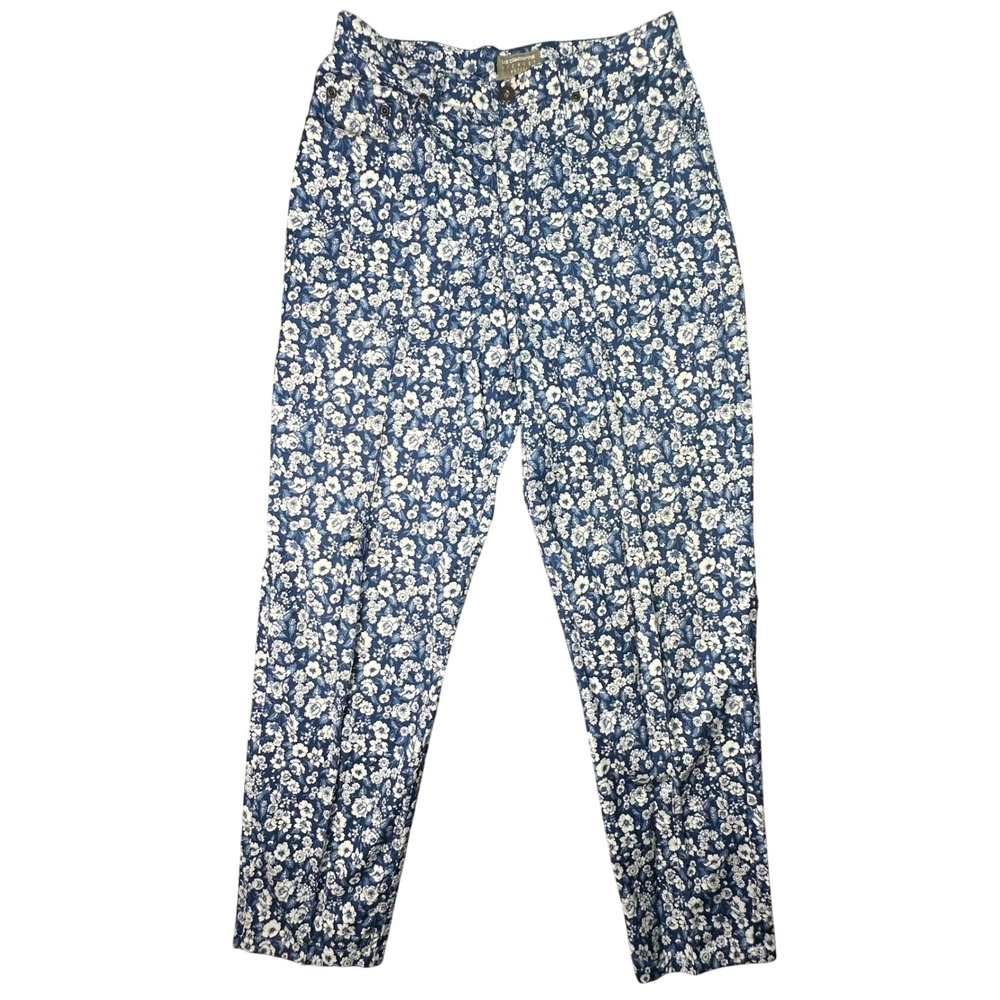 Liz Claiborne Lizwear Ditsy Floral Pants Vintage Cottagecore Size 10 Blue White